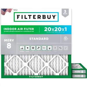 Filterbuy 20x20x1 Air Filter (3-Pack), Pleated MERV 8 Dust Defense HVAC AC Furnace Air Filters (Actual Size: 19.50 x 19.50 x 0.75 Inches)