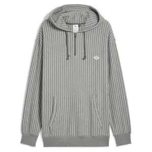PUMA Mens X Nanamica Quarter Zip Striped Hoodie Athletic Outerwear Casual Hoodie Drawstring - Grey