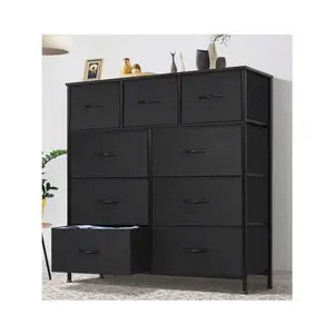 Sweetcrispy Tall 9 Drawer Dresser | Fabric Storage Tower with Wood Top | Bedroom, Hallway, Closet Organizer | Steel Frame, Easy Pull