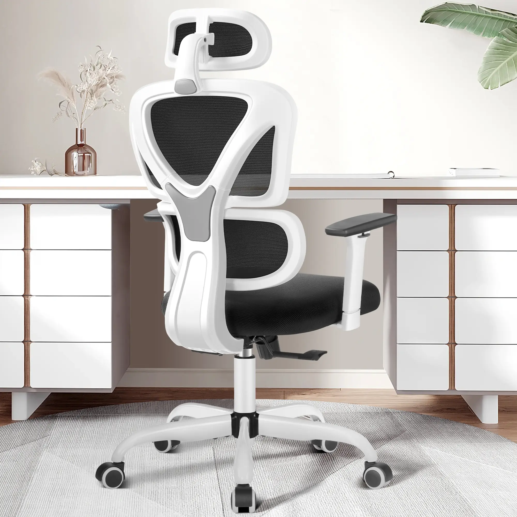 Ergonomic Office Chair, Home Desk Comfy Breathable Mesh Task High Back Thick Cushion Computer Chair with Headrest and 3D Armrests, Adjustable Height G