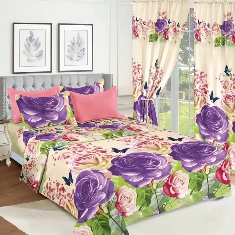 King Size Cotton 10-Piece Heart Leaf Pattern Bed Sheet Set - Modern Home Bedroom Decor with Multiple Color Options, Multiple Colors