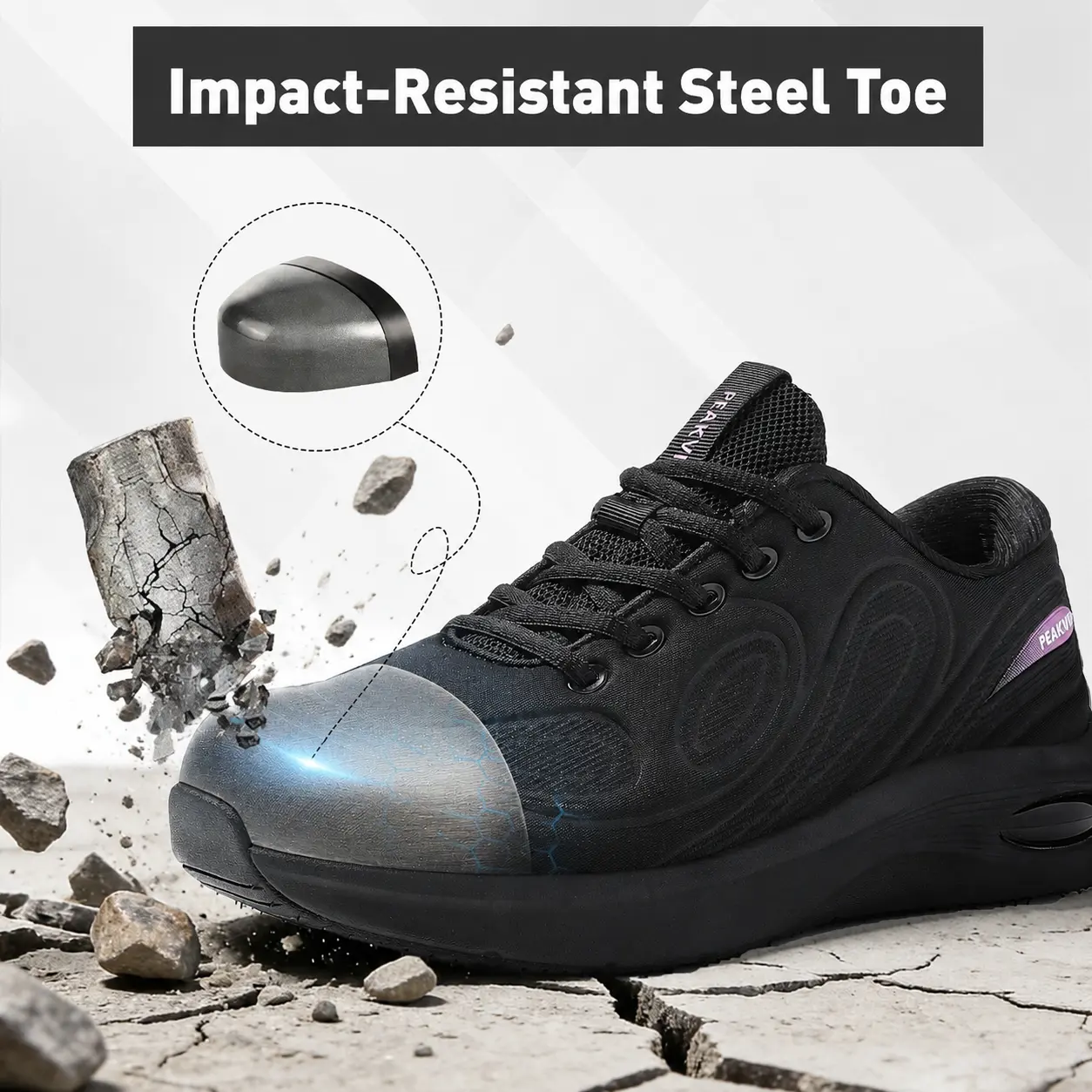 Women’s Wide Toe Steel Toe Work Shoes – Lightweight, Slip-Resistant, Water-Resistant Safety Sneakers
