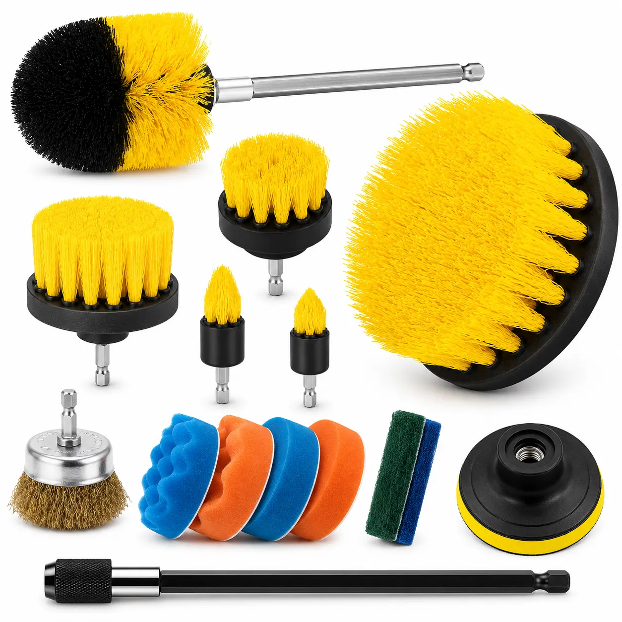 15Pcs Drill Brush Attachment Set, Multi-Purpose Power Scrubber Brush Kit for Bathroom, Kitchen, Grout, Tile, Sink & Car Cleaning