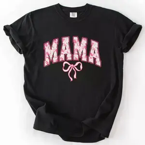 Mama Pink Coquette T-Shirt, Floral Letters Shirts, Pink Bow, Gift For Mom, Mother's Day Shirt, Cute Graphic Tee, Casual Fit, Trendy Outfit