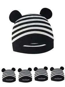 5pcs Baby Cotton Hats with Ears, Soft and Cute Striped Beanie Set for Newborns, Suitable for 0-6 Months Infant Apparel