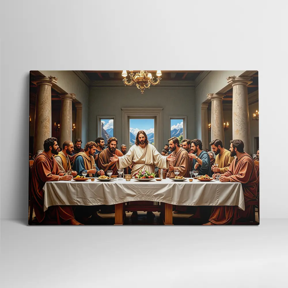 1 Piece Wooden Backdrop Banner - Exquisite Polyester "The Last Supper" Artwork Photo, Home Decor for Weddings, 4th of July, Back to School, Father's Day, Juneteenth, Thanksgiving Wall Use