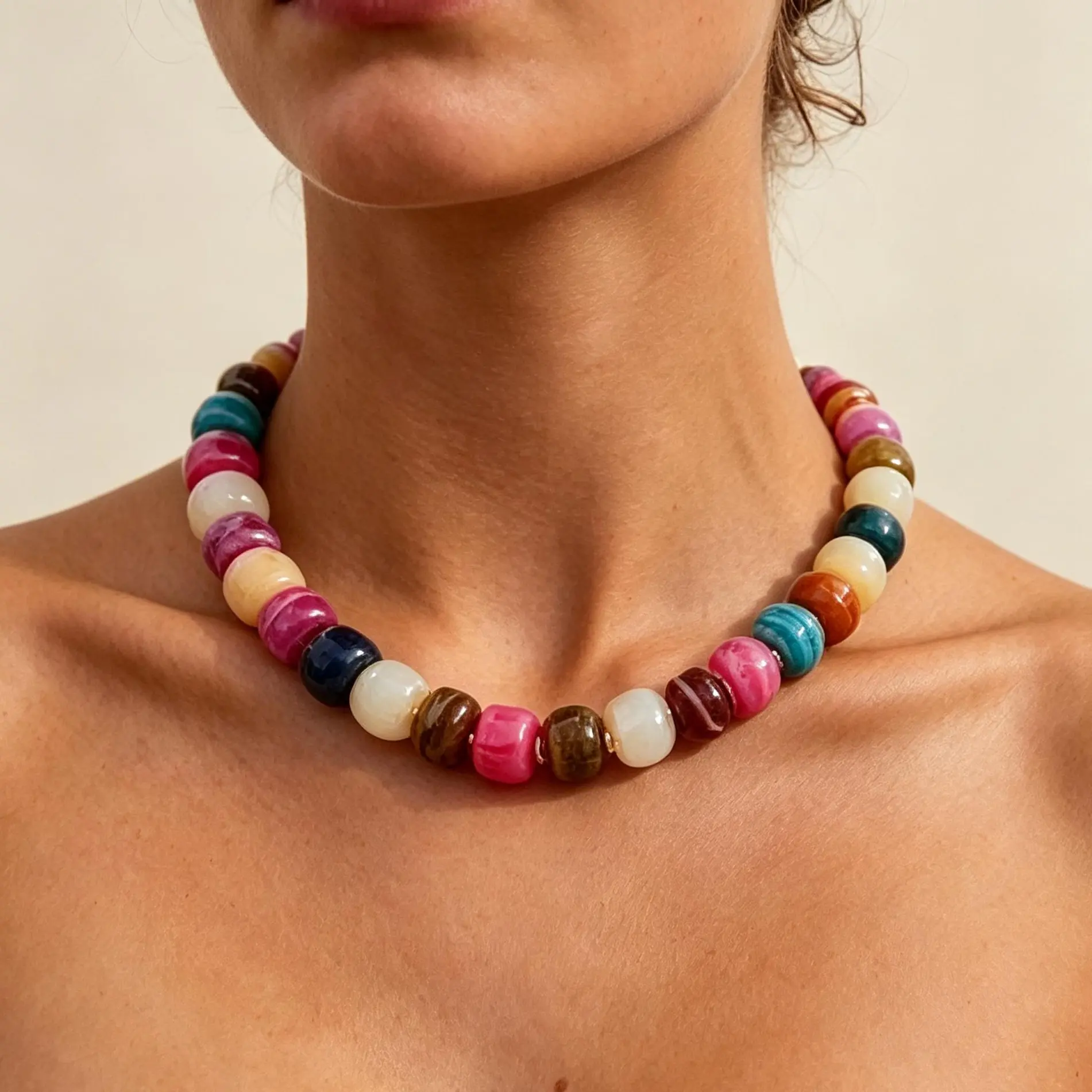 Tasiso Beaded Chocker Necklace Set for Women, 4-Piece Handcrafted Boho Jewelry with Vibrant Marbled & Gold Accents, Adjustable & Lightweight for Year-Round Wear, Beaded Necklaces