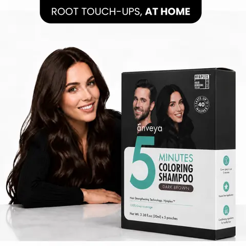 Anveya 3-in-1 Hair Dye Shampoo | Dark Brown Hair Color | 5 Min 100% Grey Coverage | Anti-Stain, Ammonia Free, Cruelty-Free | Strengthens with Hyaluronic Acid & Arginine | Instant, Long-Lasting Fade-Resistant Brunette Color, Easy Use for Men & Women