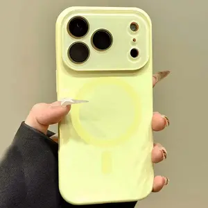 Big Ring Magnetic Silicone Case with Camera Protection Soft Shockproof TPU, Strong MagSafe Grip, Smooth Finish Phone Cover for iPhone 17 Pro Max 16 15 14 13 Pro Max