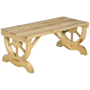 Wooden Wood Wagon Wheel 2 Person Bench Backless Bench For Walkway Or Patio Large Slatted Seat Keeps You Cool And Breathable