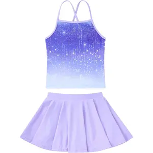 Girls Tankini Swimsuit Mermaid Bathing Suits Criss-Cross Strap Adjustable Summer Beach Two Piece Swimwear Size 4-12