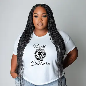 Royal King Culture White Short Sleeve Tee Women's Casual Cotton Fabric Fit Crew Neckline Lightweight Breathable Ribbed Knit Top