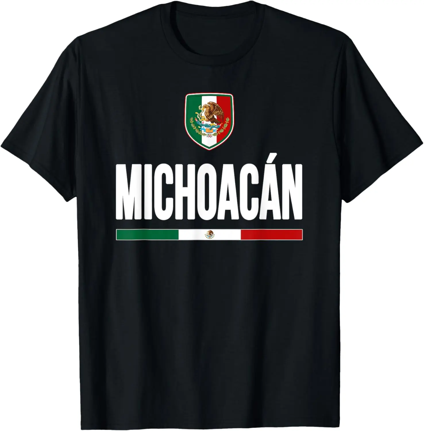 Menswear Short-Sleeve Round Neck Cotton Top - 100% Cotton Fitted Michoacan Mexico T-Shirt, Soft Breathable Casual Summer Home Wear, USA Crafted with Proud USA/Mexico Flag Design