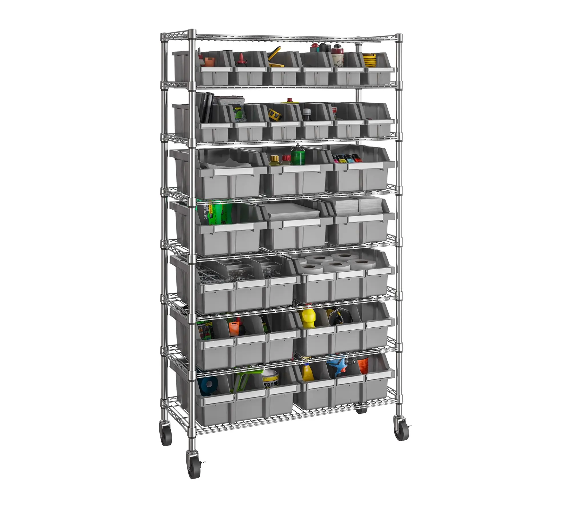 Seville Classics 8-Tier NSF 24-Bin Rack Storage System, Gray