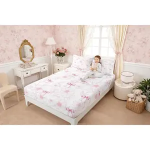 Pink Bow Fitted Sheet,Natural Rustic Daisy Flowers Hand Graffiti White Soft Decorative Fabric Bedding Dreamy Princess Style Bowknot Pocket (No Flat Sheet)