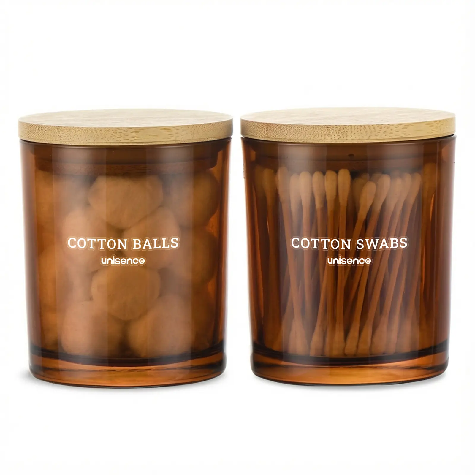 Glass Qtip Holder 2 Pack , Qtip Holder Dispenser Bathroom Set Bathroom Organizers and Storage Q tip Holder with Lid Makeup Storage Organizer for Cotton Swabs,Cotton Balls,Pads