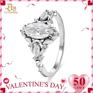 Delzzad 14k Gold-Plated 1ct Vintage Marquise Cut Engagement Ring Synthetic Moissanite Ring Jewelry S925 Perfect Birthday Engagement Wedding Anniversary Christmas Valentine's Day Gift