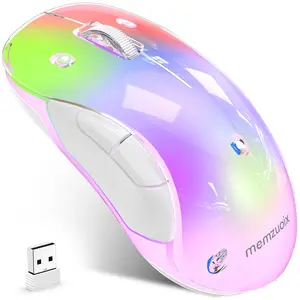 memzuoix 2.4G LED Wireless Mouse, Rechargeable Ergonomic Mouse with Detachable Cover, 1200 DPI Portable Optical Computer Mouse with USB Receiver for Laptop, PC, Desktop and MacBook, 5 Buttons-Pink build-in mover mode g pro colorful light