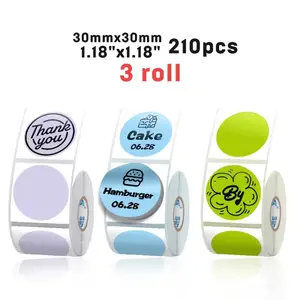 3 Rolls 30x30mm Round Thermal Label Printer Film, Self Adhesive Stickers, Ideal for Birthday and Christmas Gift Stickers, Compatible with Phomemo M110/m120/m221/p50