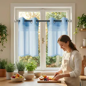 Cozy Curtain 4 Panels 26x36inch 540D mesh straight stripe curtains with loops at the top, soft and light-transmitting, suitable for bedrooms and living rooms, 130 GSM. FT6660