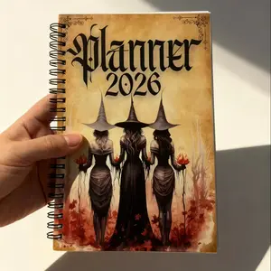 2026 Witch Theme Coil Notebook, Retro Mystical Aesthetic Monthly Weekly Planner, Witches Culture Enthusiasts' Diary Book, Spiral Notebook Journal