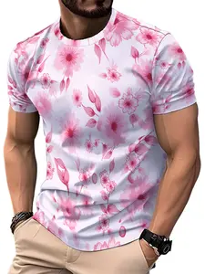 Men's Summer Casual Short Sleeve Pink Floral Print T-Shirt