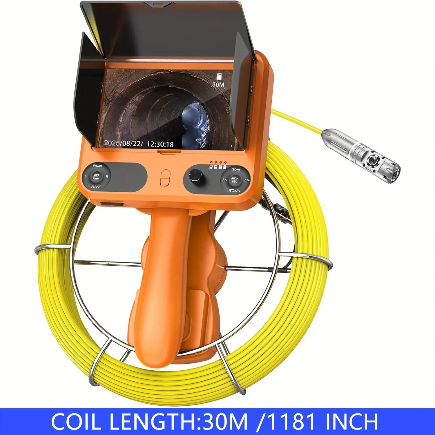 Dual Lens Industrial Endoscope, Digital Borescope Inspection Camera, Sewer Camera With 7" LCD Screen, 6 LED Lights, 16.4FT Semi-Rigid Cable, 16GB Card