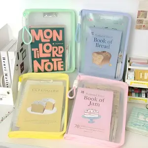 A4 Light Color Handheld File Bag, High Aesthetic Book Carrying Bag, Transparent Design Zipper Secure Closure Document Storage Pouch Multipurpose Use for School & Office Use