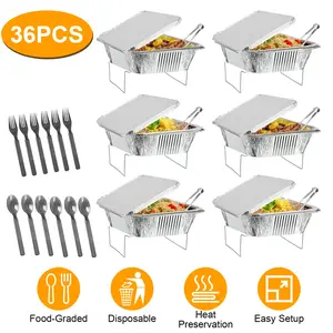 36-Piece Disposable Chafing Dish Buffet Set – Full Hot Pot Catering Kit with Lids, Utensils & Trays for Parties, Events, Weddings & Food Warmers