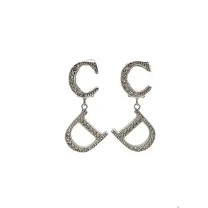 Pre-owned 【Alea】DIOR CD Letters Rhinestone Clip on Earrings Alloy