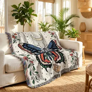 New Big Butterfly Pattern Viral Jacquard Woven Throw Blanket, Real Woven Not Print, Soft Multi-Use Cover Blanket for Sofa Couch Bed, Aesthetic Home Decor, Cozy Nap Blanket Bed Scarf, Trendy Must Have, All Season Versatile Shawl, Perfect Gift