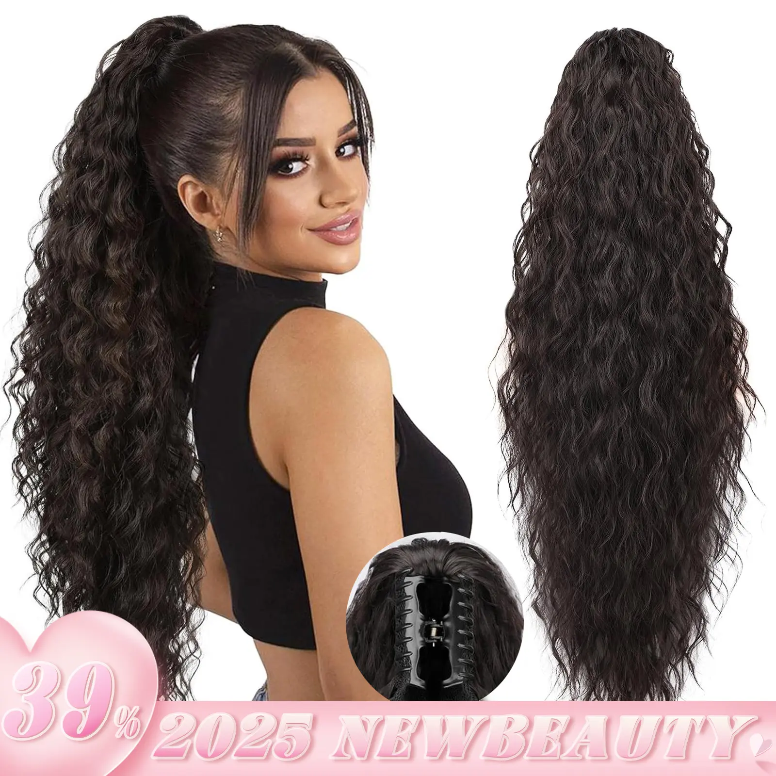 Vigorous Beauty Claw Long Wavy Ponytail Extension 30 Inch Curly Ponytail Clip in Hair Extensions for Women Fluffy Natural Looking Synthetic Hairpiece for Daily Use