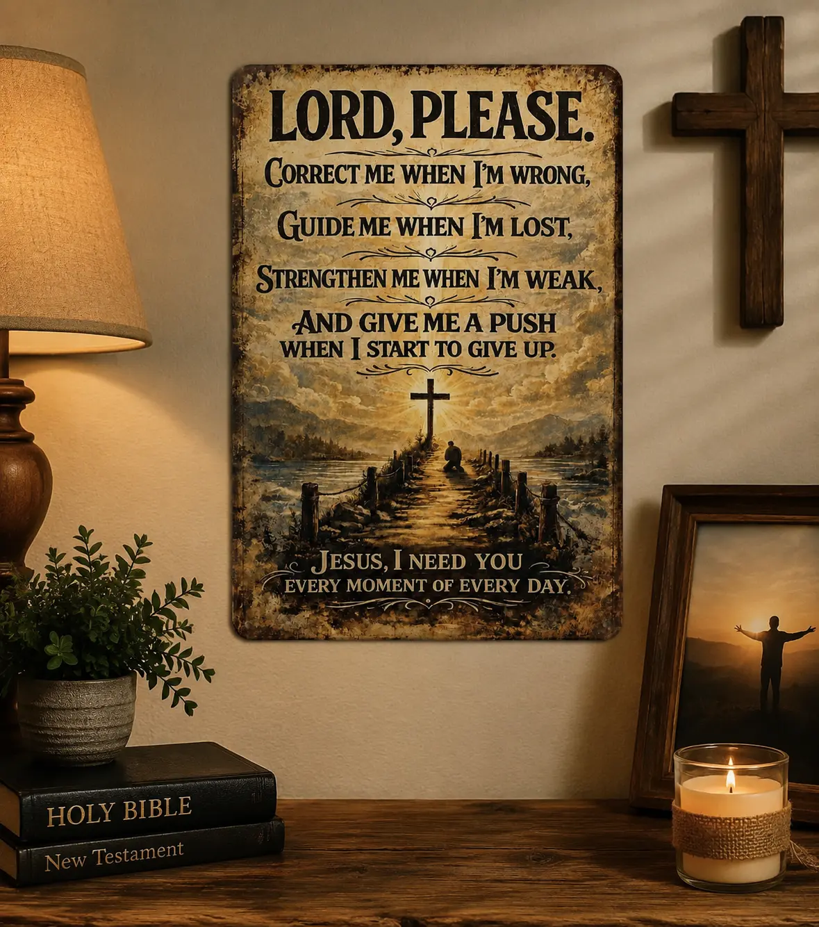 8×12 in Christian Metal Sign with "Lord Please" Design, Inspirational Faith Gift, Vintage Religious Home Decor