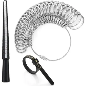 Ring Sizer Measuring Tool Kit, Plastic Ring Mandrel,  Finger Size Tape 1-17  Rings Size, 27 count Stainless Steel Measuring Ring Tool,  Ring Size 0-13 with Half Size