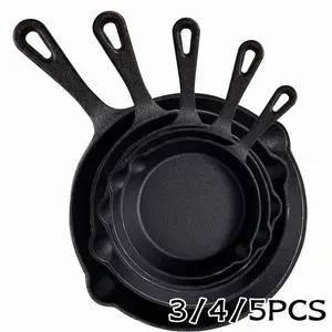 Cast Iron Skillet, Cast Iron Frying Pan Uncoated Set, Frying Pan with Drip Spout, Heavy Duty Pan Cookware, Household Pans, Kitchen Accessories, Home Cooking, Suitable for Frying, Stir-Frying, Cooking, Baking