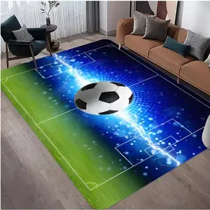 2D Lightning Soccer Ball Flannel Area Rug - Blue Neon Soccer Field Print Soft Mat for Game Room & Kids Bedroom, Non-Slip Sports Decor Rug #SoccerRug #LightningBallMat #GameRoomSportsDecor #NeonFieldCarpet #NonSlipFlannelRug