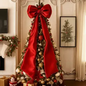 75x19 Inch Christmas Tree Topper Bows Big Red Bows Christmas Tree Decor Giant Large Satin Bow for Hoom Wall Backdrop Room Decorations for Wedding Birthday Party (Internal Stability Layer)
