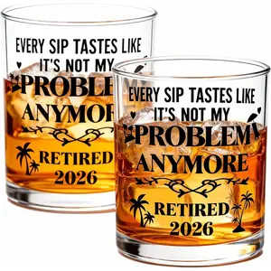 ASKR & SOL DESIGNWORKS Classic Wide Mouth Whiskey Glass, 10oz (300ml) Reusable Black/Golden Kitchenware Drinkware with Raised Labels & Thick Base, 2026 Retirement Farewell Gift for Coworkers