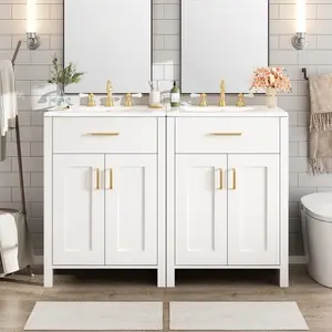 Modern 48-Inch Bathroom Vanity with Ceramic Sink, Soft-Close Doors, Flip Drawer, Double-Layer Door Shelves, Elegant Storage Solution   WL