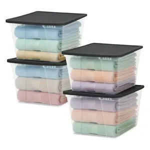 Homz 56 Qt Stackable Plastic Storage Container w/Snaplock Lid, Gray (4 Pack)