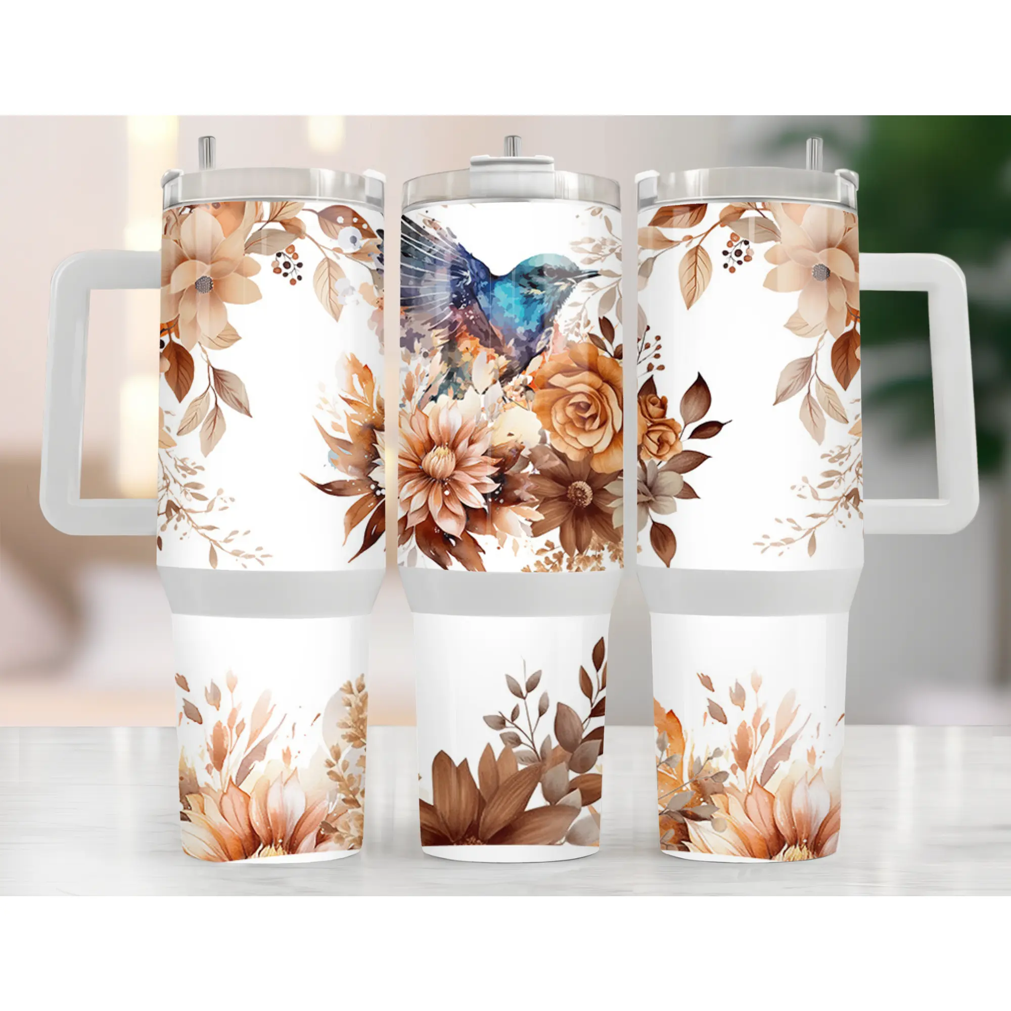 UVDTF 40 oz Cup Wrap Floral Hummingbird 3027