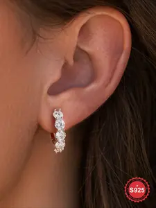 1 Pair Luxurious Fascinating Atmospheric Shiny Artificial Zircon Earrings for Women Real S925 Sterling Silver Jewelry Bridal Wedding Engagement Anniversary Dating Party for Ladies as Mother's Day Valentine's Day Girlfriend Birthday Gift