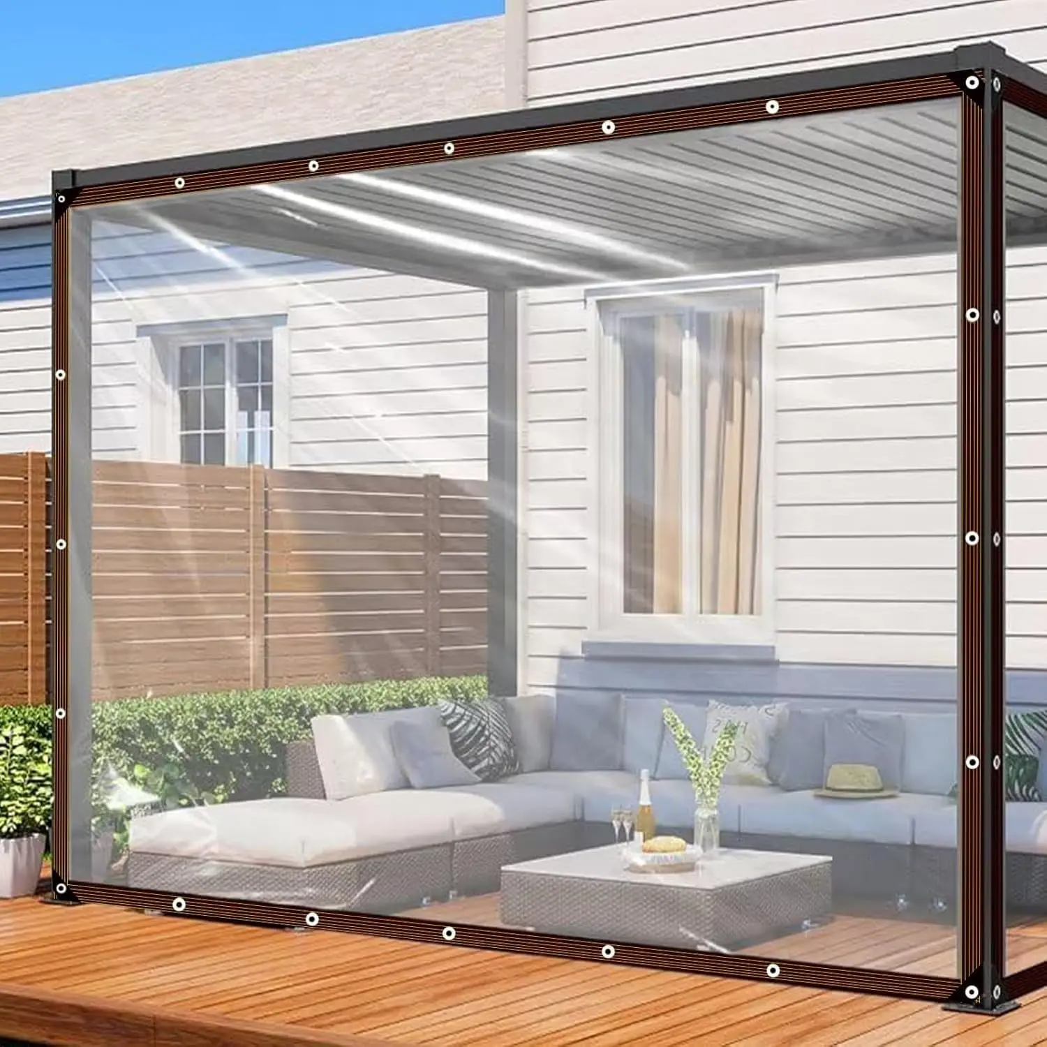 Heavy Duty Clear Waterproof 7x10 FT Plastic Tarps with Grommets, Clear Vinyl Tarps for Outdoor Porches, Patio Enclosure Roofs, Balcony Cover, Greenhouse Plant & Chicken Coop Transparent Tarpaulin summervibes