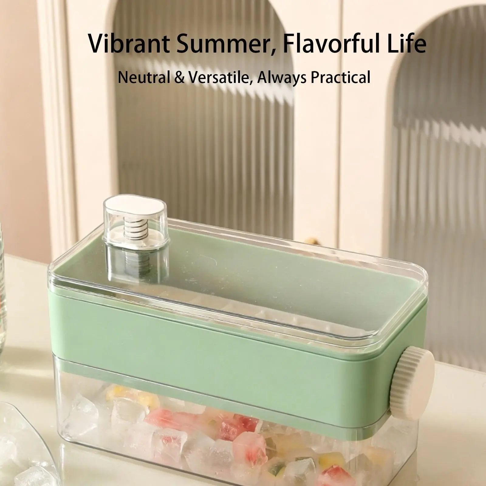 UFORU 1-Press Ice Cube Mold Set with Storage Box, Sealing Lid, Ice Scoop - Easy-Release, Yellow Utensils for Fruit Infusions, Summer Specialty Drinks