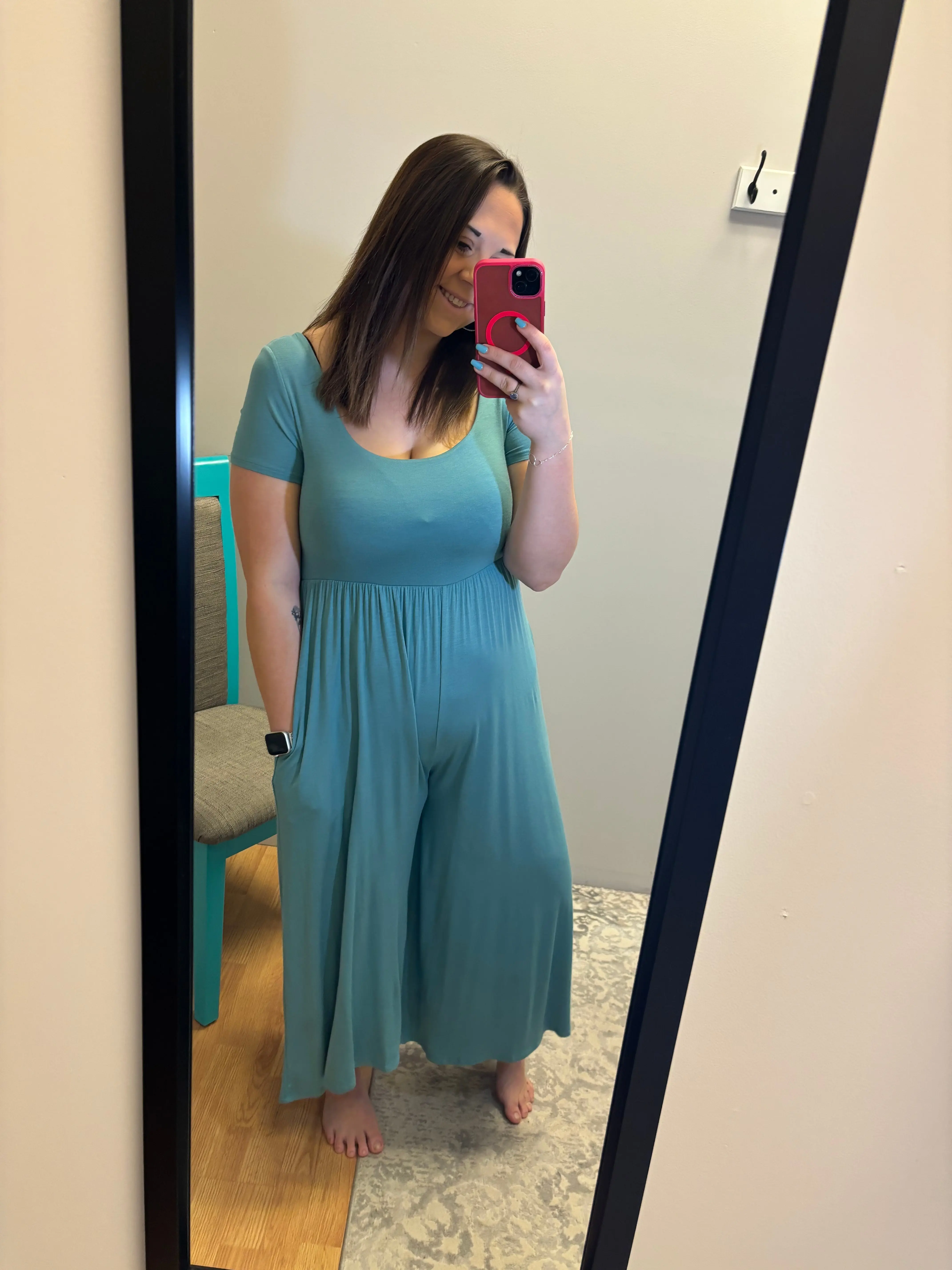 Short Sleeve Jumpsuit - Dusty Teal
