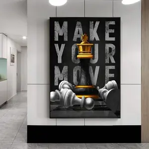 Golden Chess Motivational Life Quote Nordic Decor Wall Art Black And White Poster