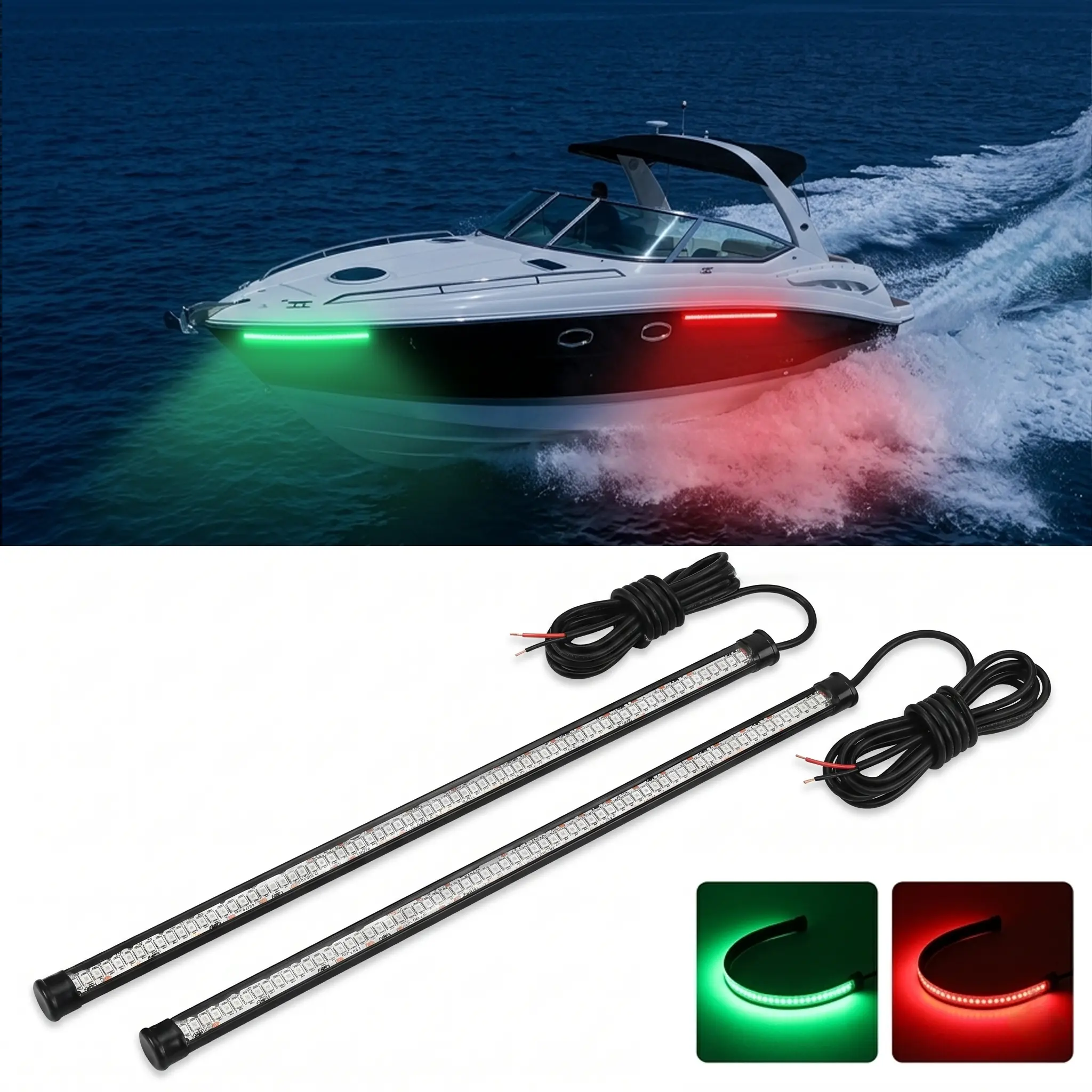 LED Marine Navigation Bow Lights, IP67 Waterproof Adhesive-Mount Flexible Strip, Brighter Vehicle Lights for Yacht, Kayak, Jon Boat, Bass Boat Safety, Women’s Automotive Decorative Accessories