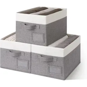 Fabric Storage Bins for Clothes & Closet Organization - Collapsible, Decorative Boxes, Large, 3-Pack
