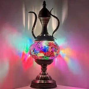 Diverse Colors Turkish Mosaic Lamp with Pitcher Silhouette