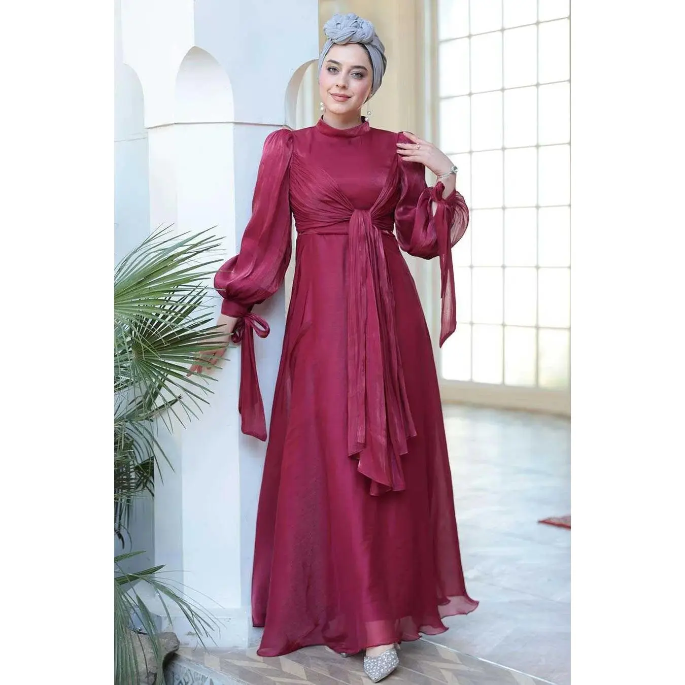 Red Organza Criss Cross Gown